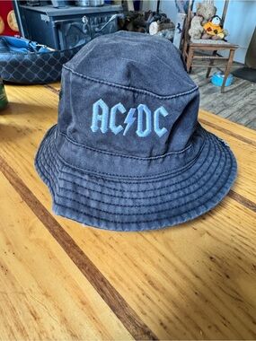 AC/DC Black Bucket Hat with Light Blue Embroidered Logo